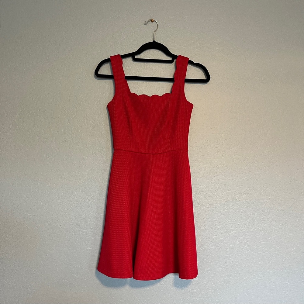 Chic Red Scalloped Mini Dress